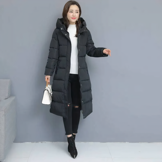 Women’s Long Hooded Puffer Coat – Quilted Insulated Winter Jacket