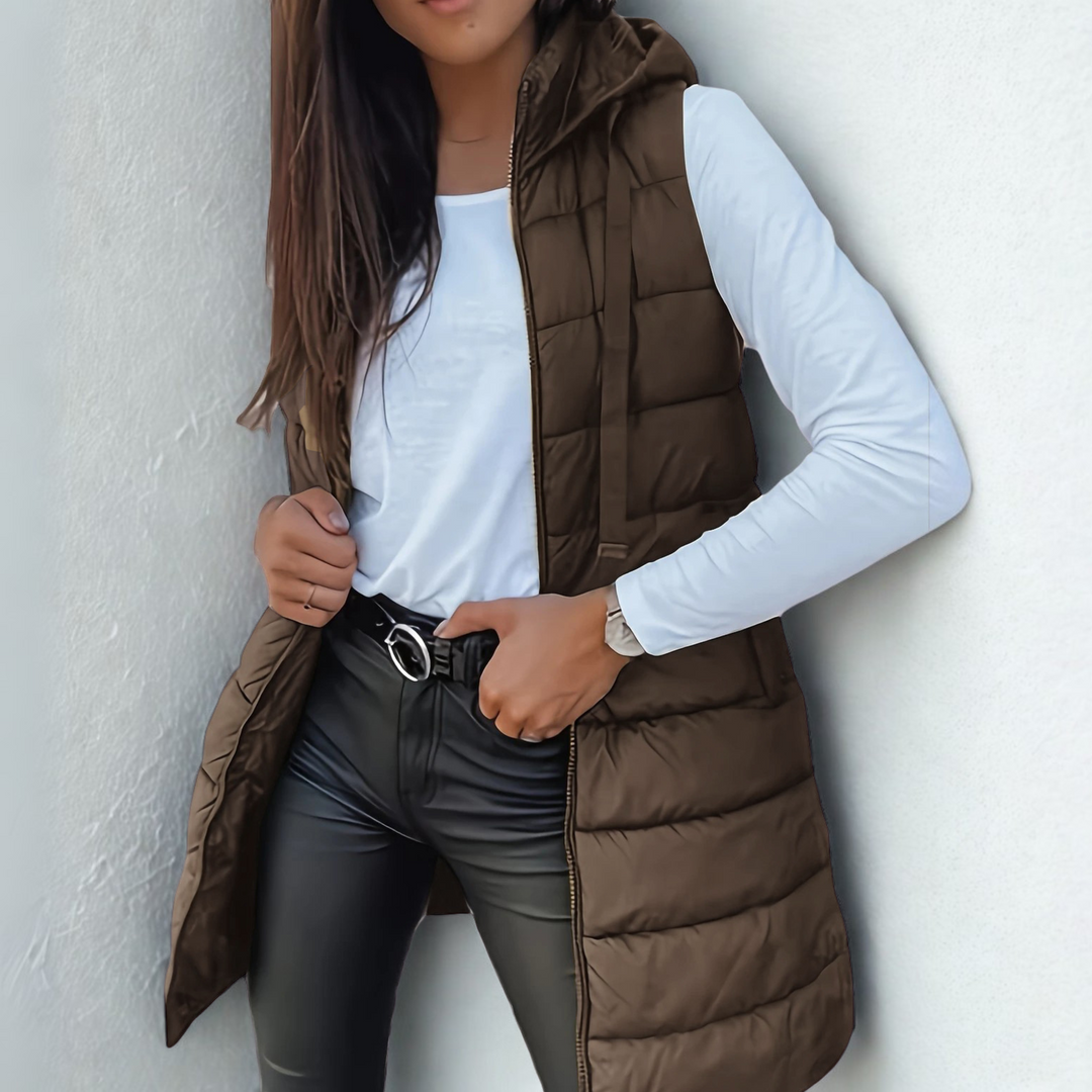 Women’s Long Hooded Puffer Vest – Lightweight Sleeveless Layer, S–5XL