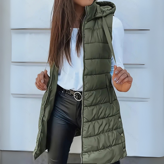 Women’s Long Hooded Puffer Vest – Lightweight Sleeveless Layer, S–5XL