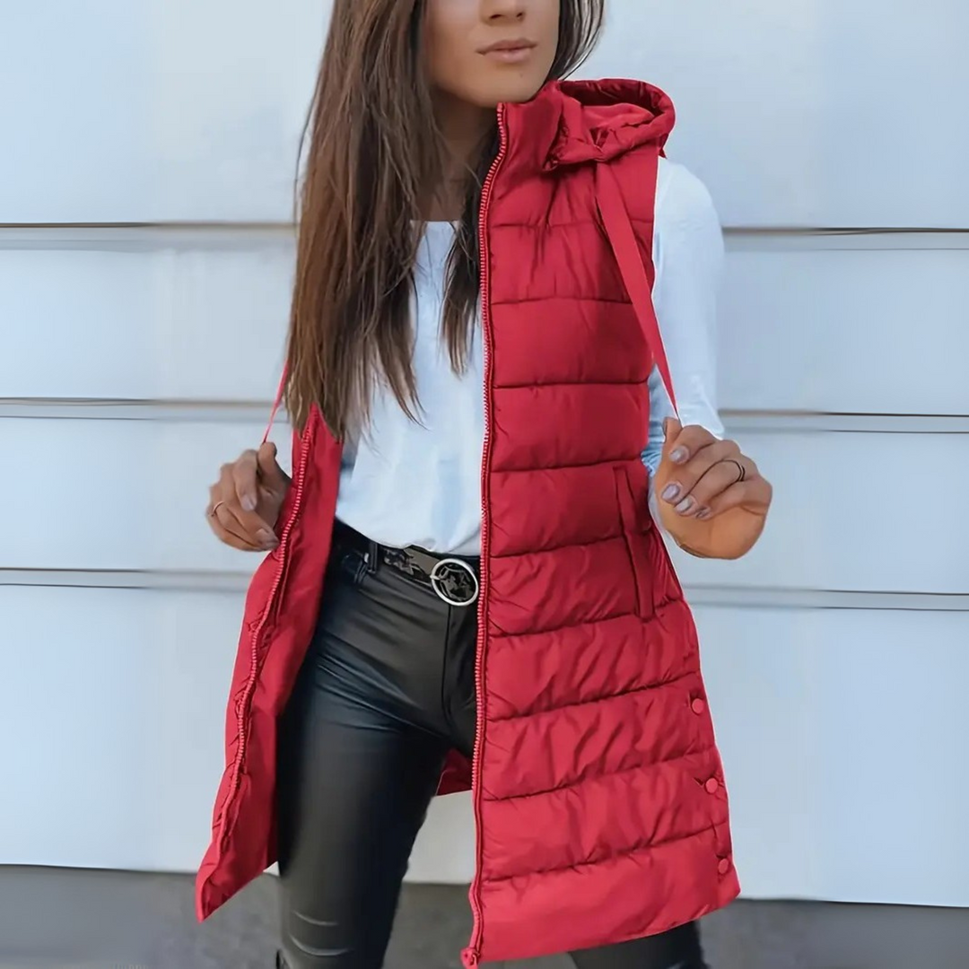 Women’s Long Hooded Puffer Vest – Lightweight Sleeveless Layer, S–5XL
