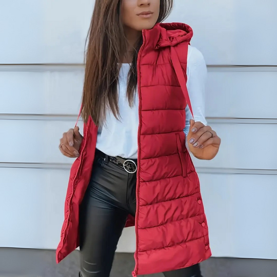 Women’s Long Hooded Puffer Vest – Lightweight Sleeveless Layer, S–5XL