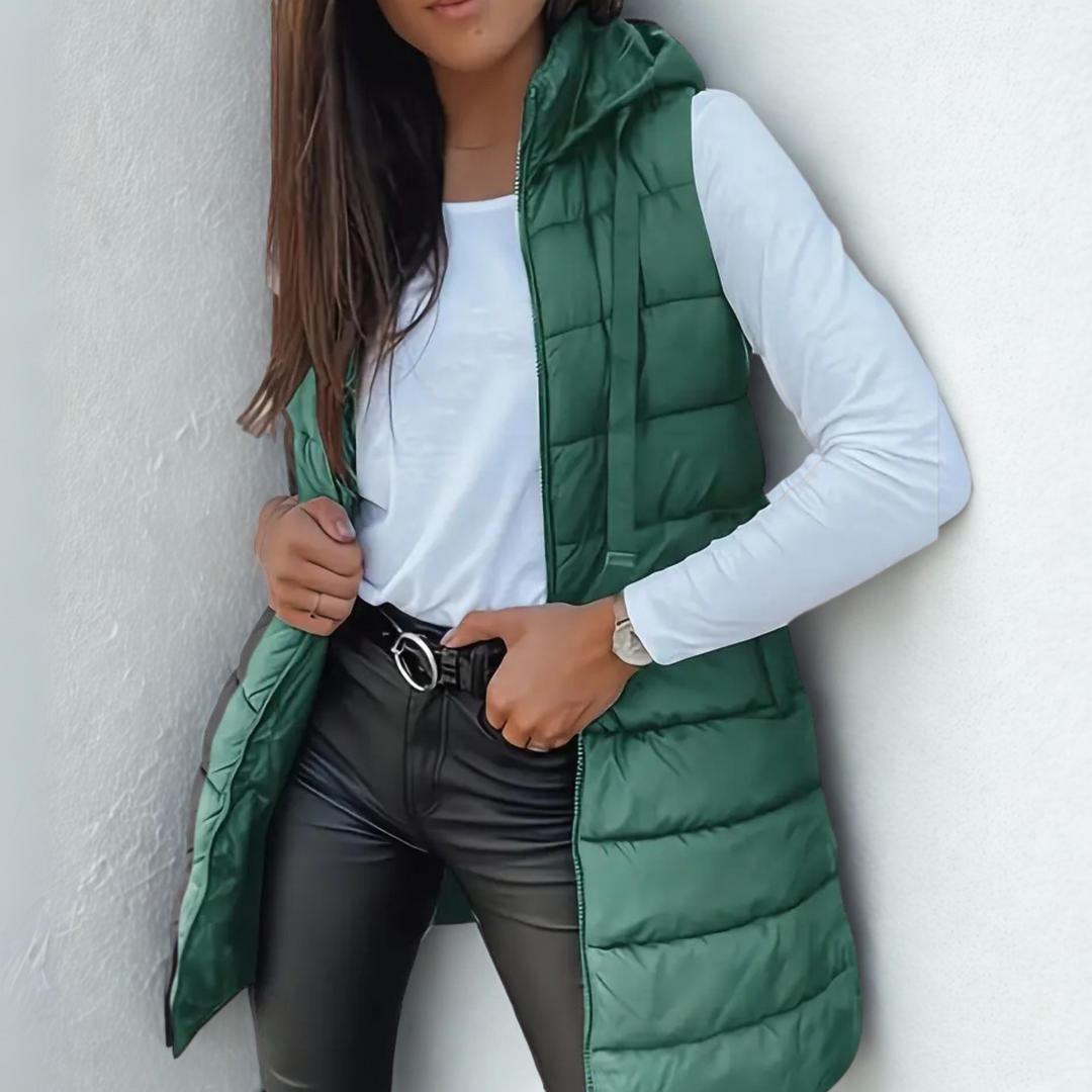 Women’s Long Hooded Puffer Vest – Lightweight Sleeveless Layer, S–5XL