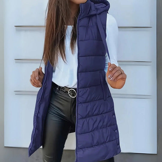 Women’s Long Hooded Puffer Vest – Lightweight Sleeveless Layer, S–5XL