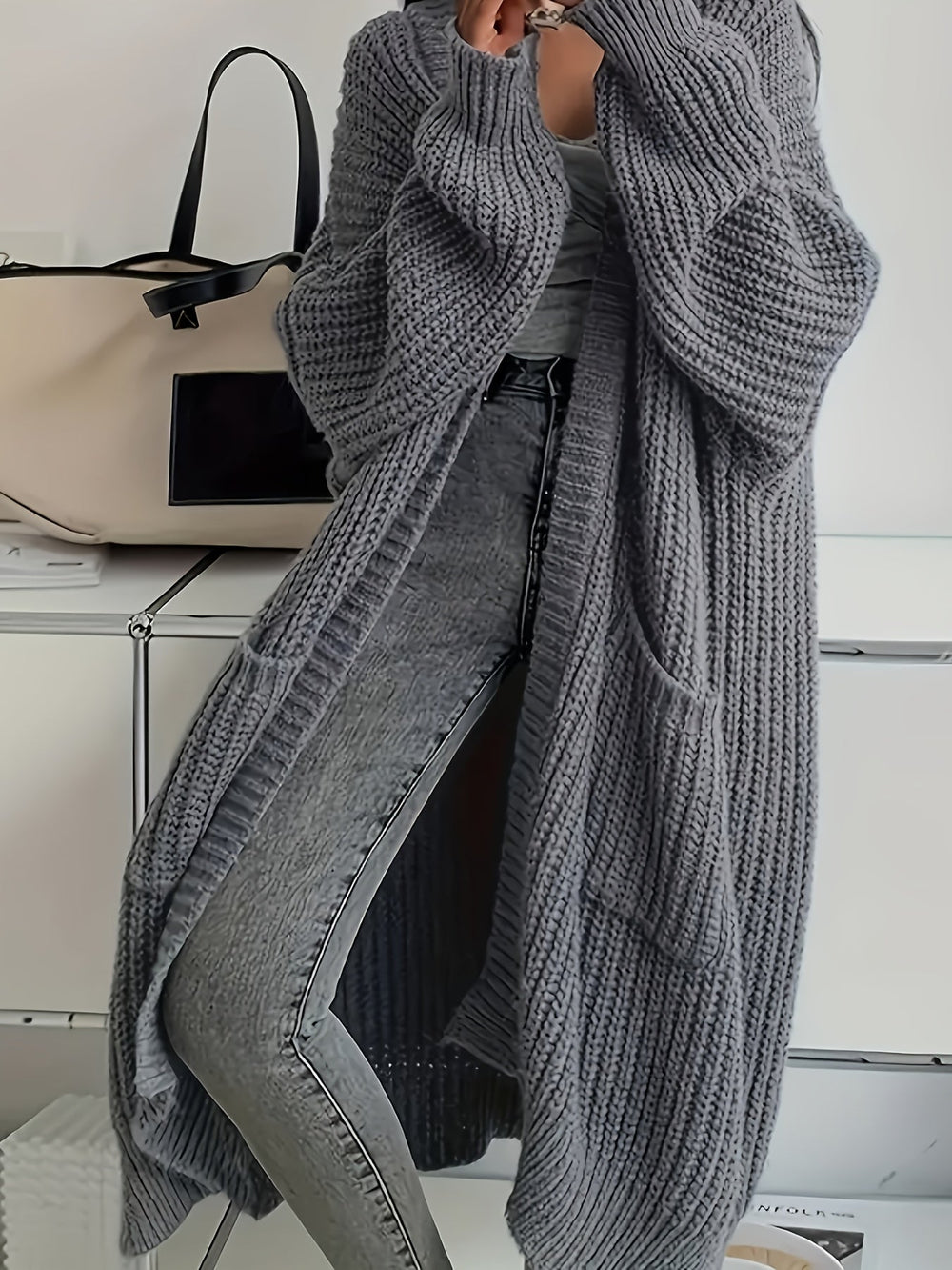 Women's Long Oversized Open-Front Cardigan – Soft Cosy Knit