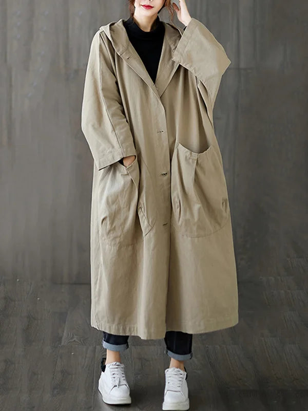 Women's Long Oversized Waterproof Hooded Coat with Spacious Pockets
