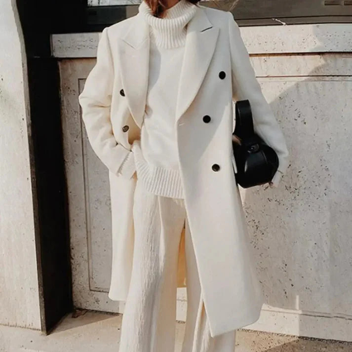 Women's Long Oversized Wool-Blend Winter Coat with Structured Lapels