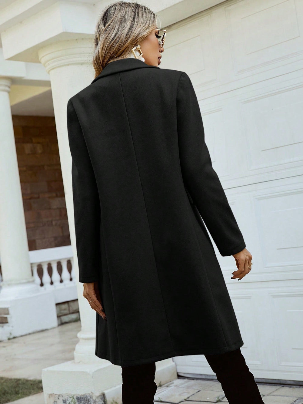 Women's Long Premium Double-Breasted Coat with Classic Lapels