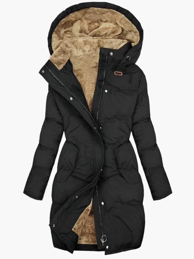 Women's Long Quilted Winter Coat – Hooded, Wind-Resistant and Lightweight