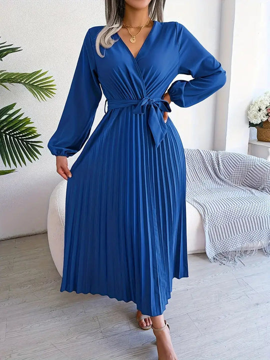 Women’s Long-Sleeve Pleated Wrap Midi Dress