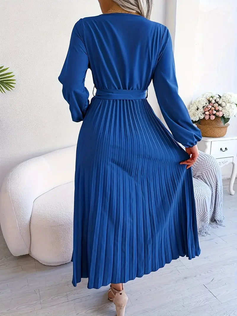 Women’s Long-Sleeve Pleated Wrap Midi Dress