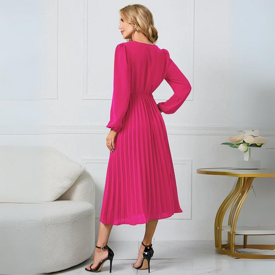 Women’s Long-Sleeve Pleated Wrap Midi Dress