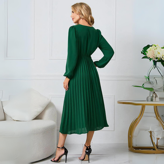 Women’s Long-Sleeve Pleated Wrap Midi Dress