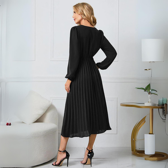 Women’s Long-Sleeve Pleated Wrap Midi Dress