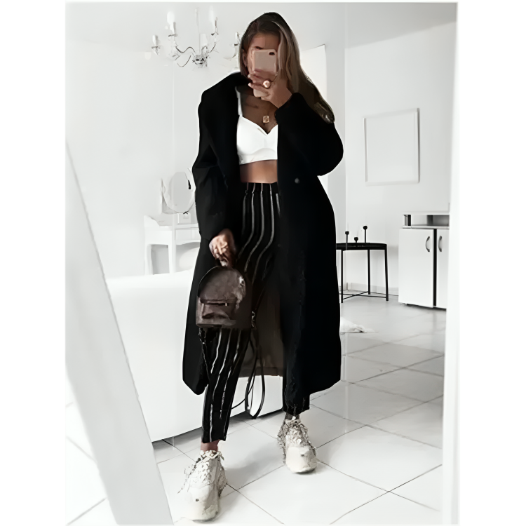 Women's Long Warm Winter Coat with Elegant Fitted Silhouette