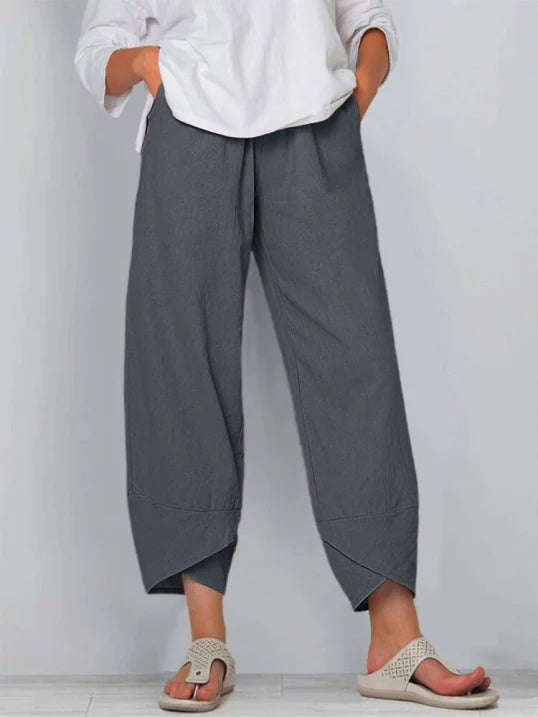 Women’s Loose Cropped Summer Pants – Elastic-Waist Three-Quarter Trousers