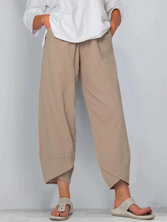 Women’s Loose Cropped Summer Pants – Elastic-Waist Three-Quarter Trousers