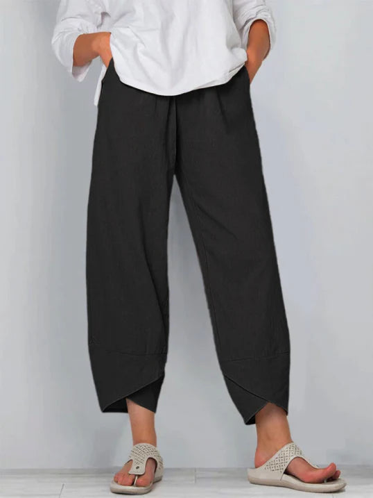 Women’s Loose Cropped Summer Pants – Elastic-Waist Three-Quarter Trousers