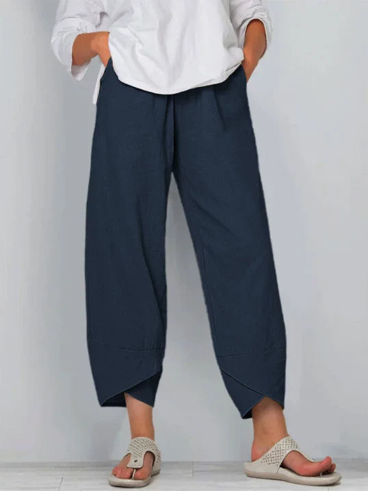Women’s Loose Cropped Summer Pants – Elastic-Waist Three-Quarter Trousers