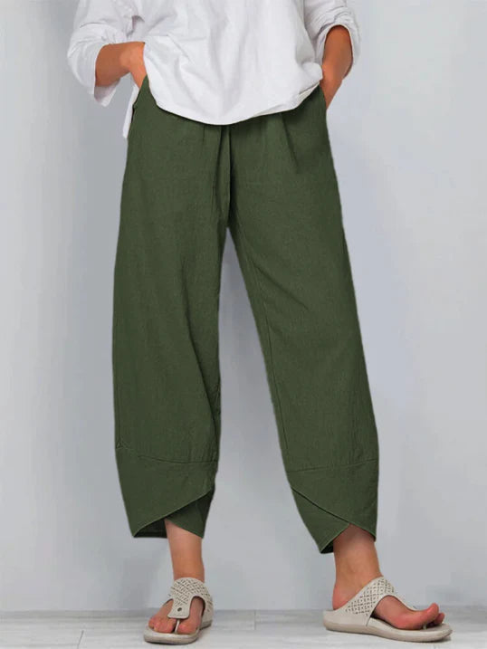 Women’s Loose Cropped Summer Pants – Elastic-Waist Three-Quarter Trousers
