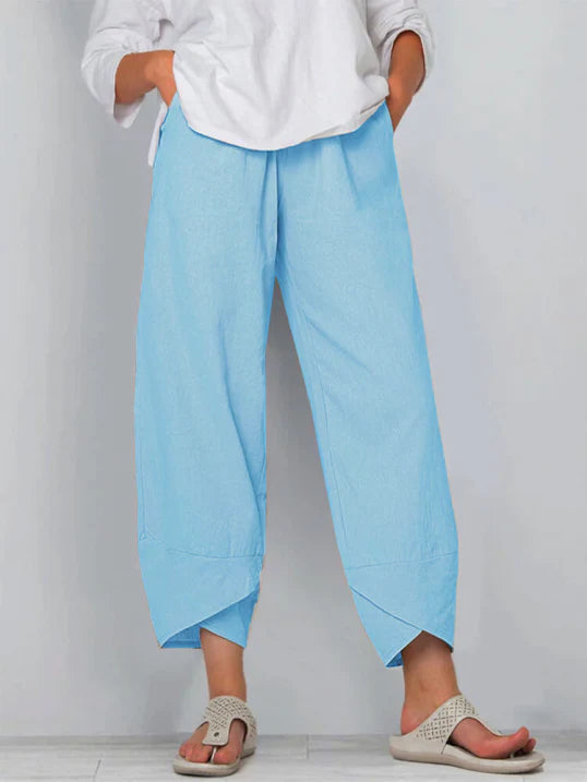 Women’s Loose Cropped Summer Pants – Elastic-Waist Three-Quarter Trousers