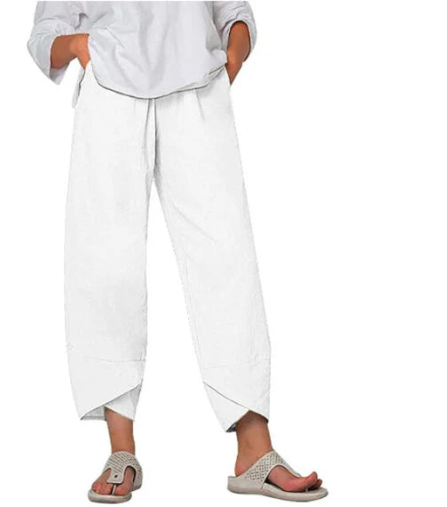 Women’s Loose Cropped Summer Pants – Elastic-Waist Three-Quarter Trousers