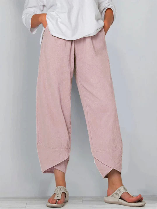 Women’s Loose Cropped Summer Pants – Elastic-Waist Three-Quarter Trousers