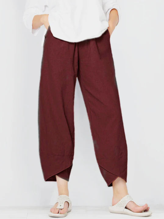 Women’s Loose Cropped Summer Pants – Elastic-Waist Three-Quarter Trousers