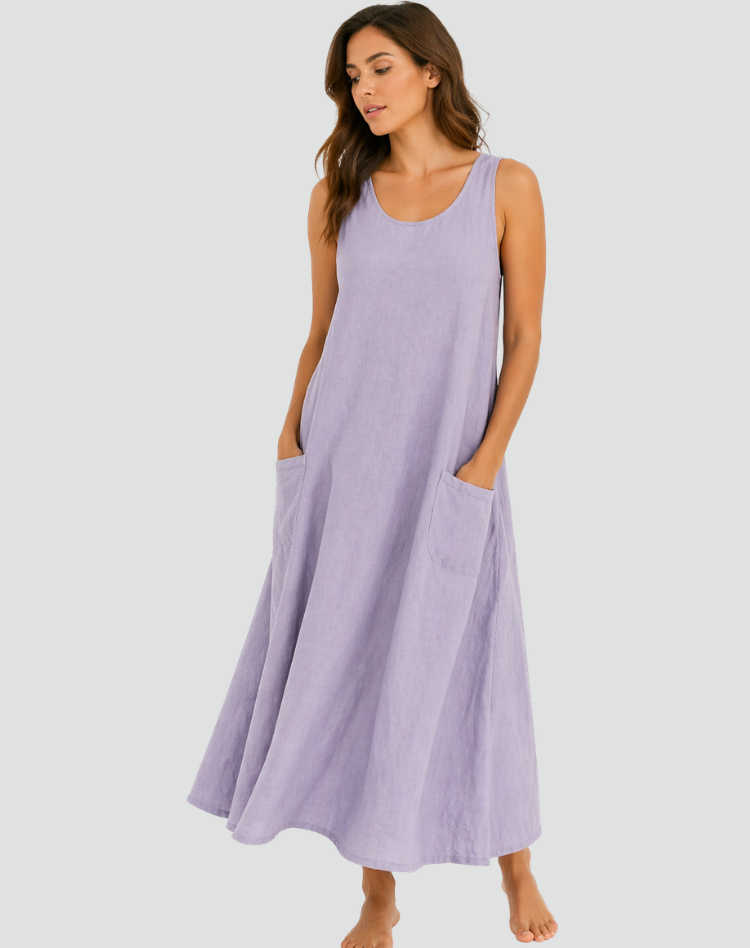 Women's Loose Linen Maxi Dress – Breathable Summer Style with Pockets