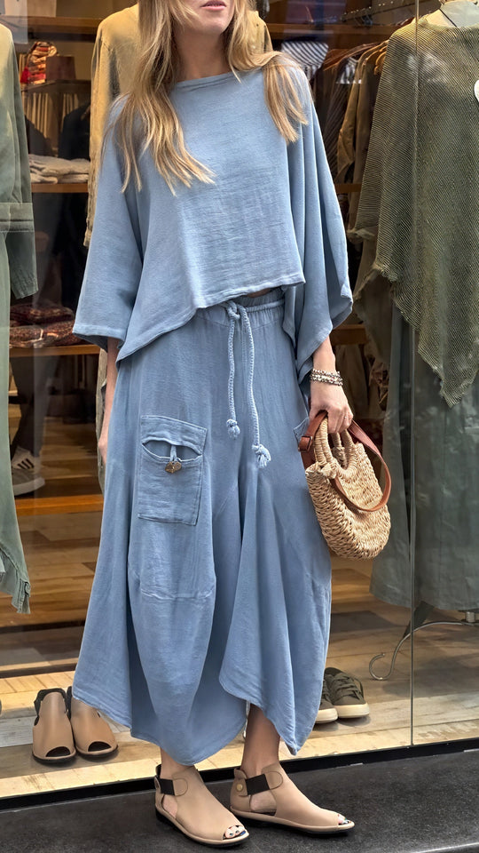 Women’s Loose Two-Piece Set – Drawstring Wide Trousers with Pockets