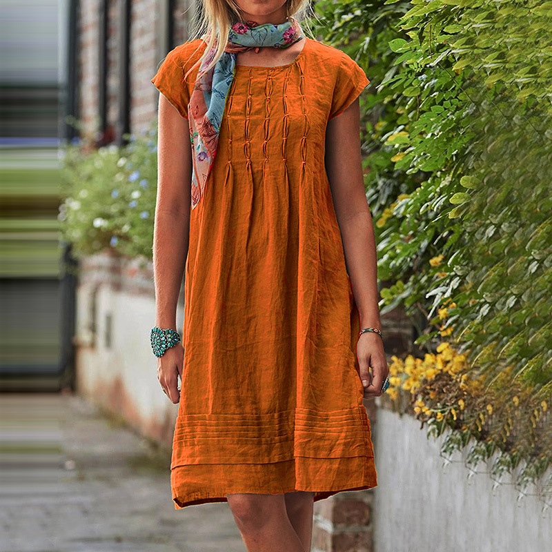 Women's Loose V-Neck Summer Dress – Lightweight Short-Sleeve Style