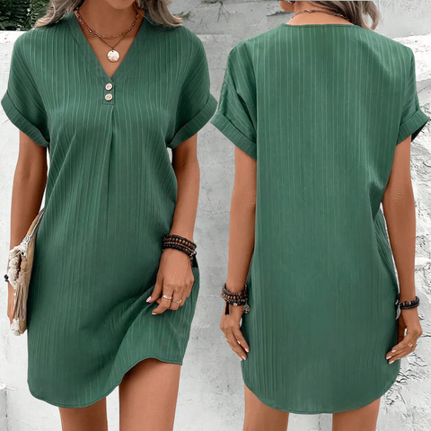 Women’s Loose V-Neck Summer Mini Dress with Short Sleeves