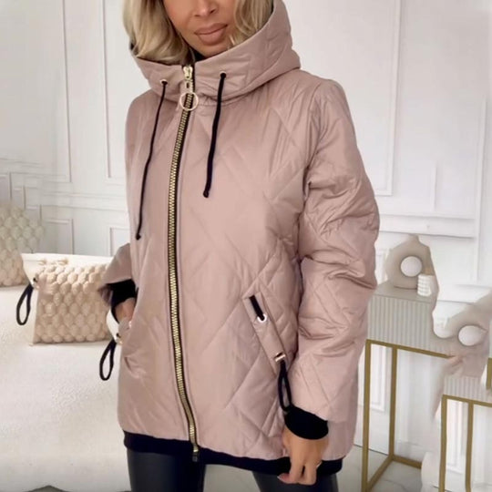 Women’s Mid-Length Hooded Parka – Insulated Cotton-Blend Zip Jacket