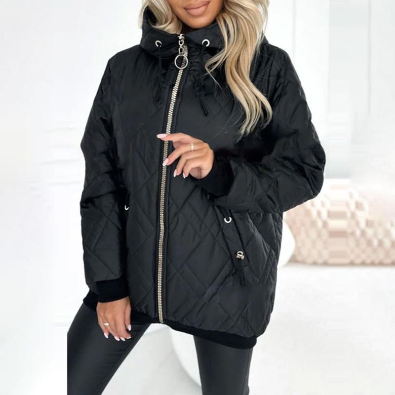 Women’s Mid-Length Hooded Parka – Insulated Cotton-Blend Zip Jacket