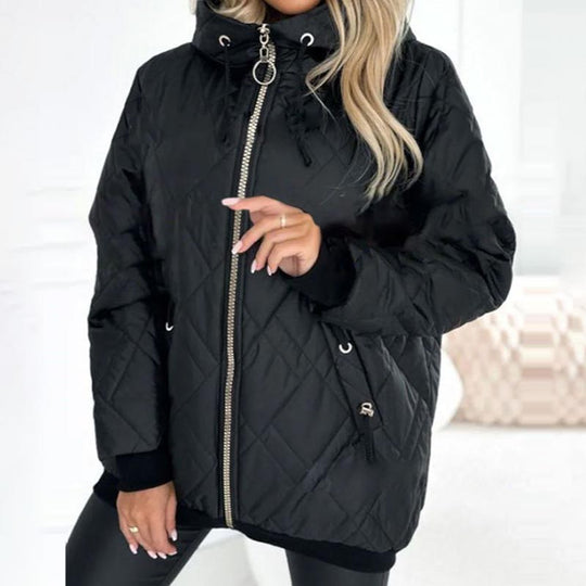 Women’s Mid-Length Hooded Parka – Insulated Cotton-Blend Zip Jacket