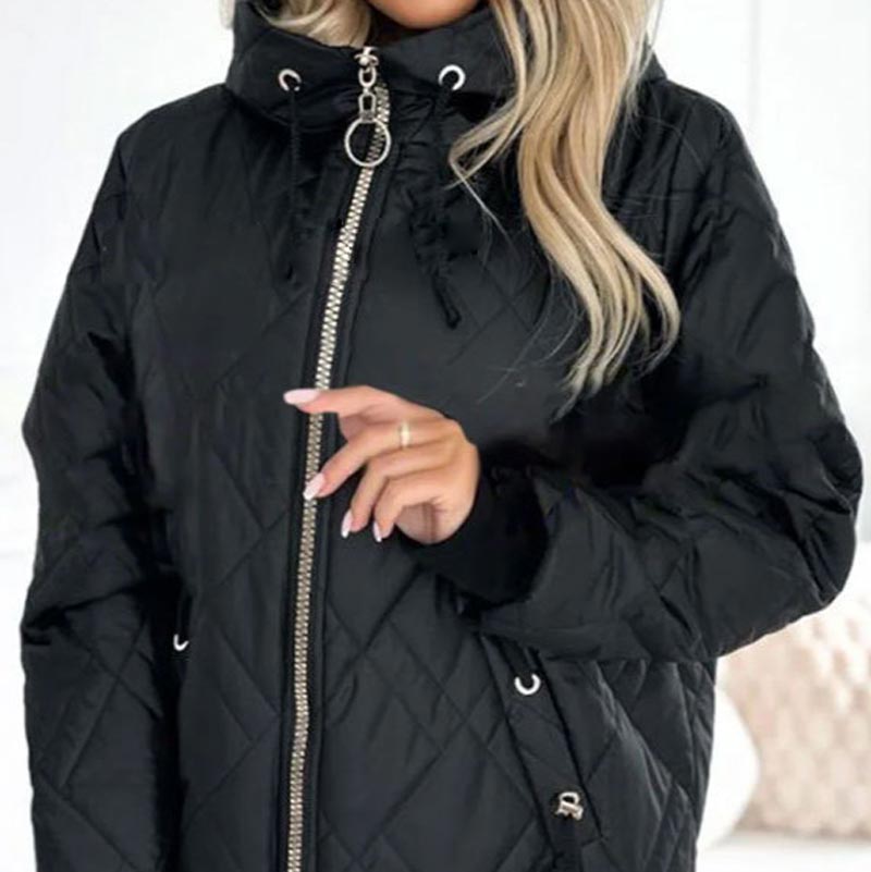 Women’s Mid-Length Hooded Parka – Insulated Cotton-Blend Zip Jacket