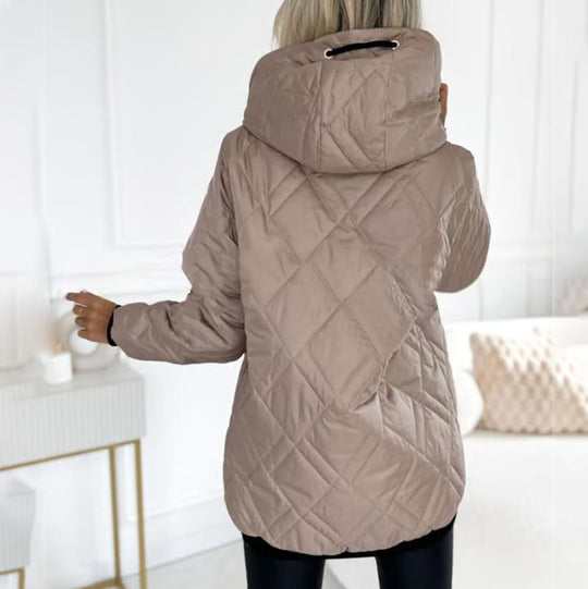 Women’s Mid-Length Hooded Parka – Insulated Cotton-Blend Zip Jacket
