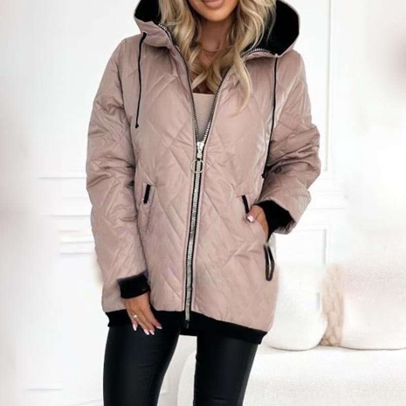 Women’s Mid-Length Hooded Parka – Insulated Cotton-Blend Zip Jacket