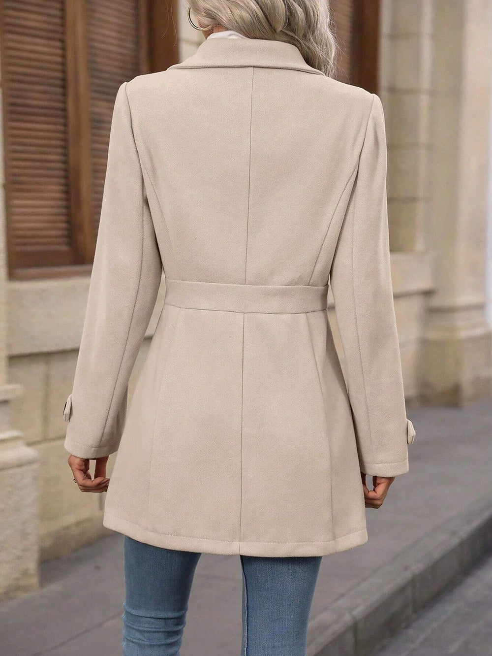 Women's Mid-Length Wool-Blend Coat with Single-Breasted Front and Lapels