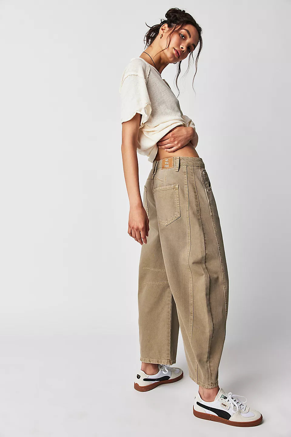 Women's Mid-Rise Stretch Barrel-Leg Baggy Jeans