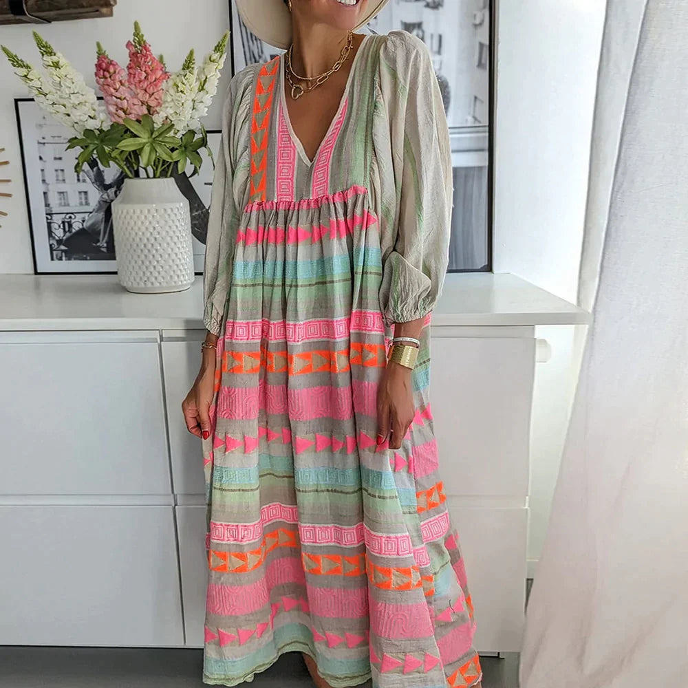 Women's Multicolour Abstract Maxi Dress – Sleeveless Relaxed Fit