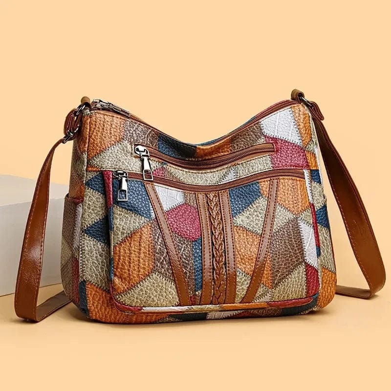 Women's Multicolour Patchwork Crossbody Bag – Multiple Zip Pockets
