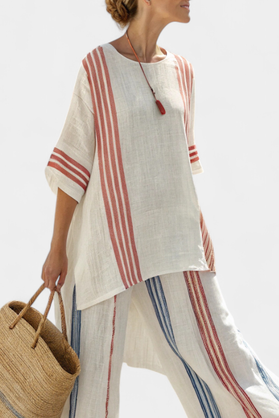 Women's Multicoloured Striped Trouser Set – Sophisticated Summer Outfit