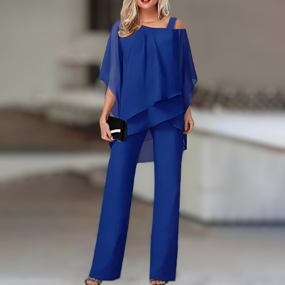 Women's Off-Shoulder Two-Piece Set – Elegant Top and Trousers