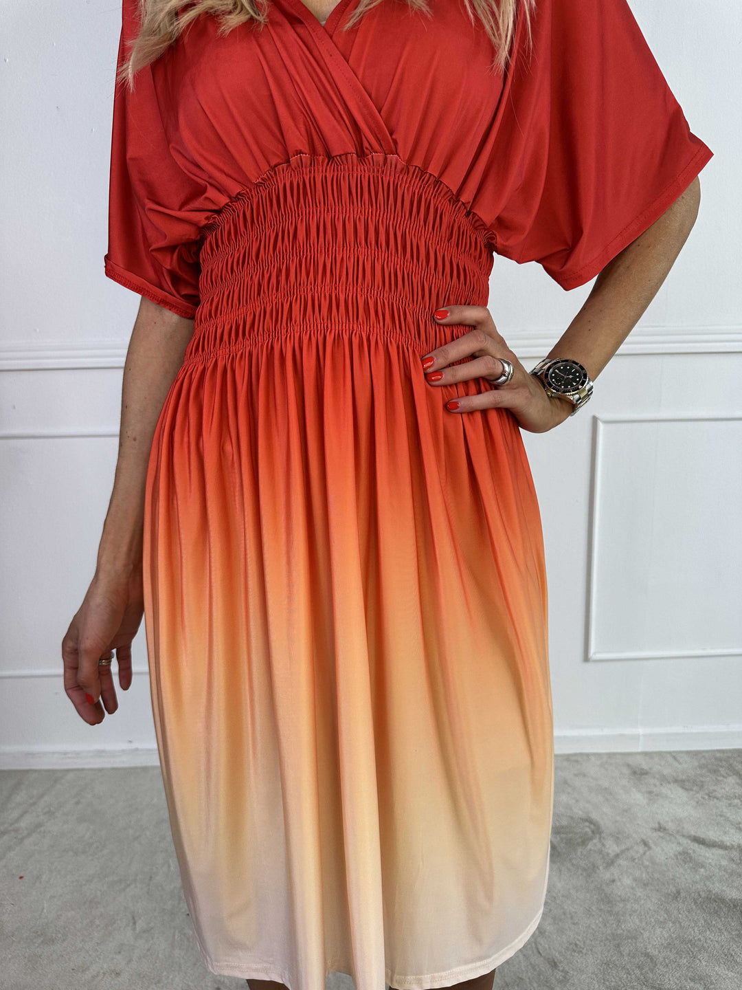 Women’s Ombre V-Neck Midi Dress – Flowing Summer Style