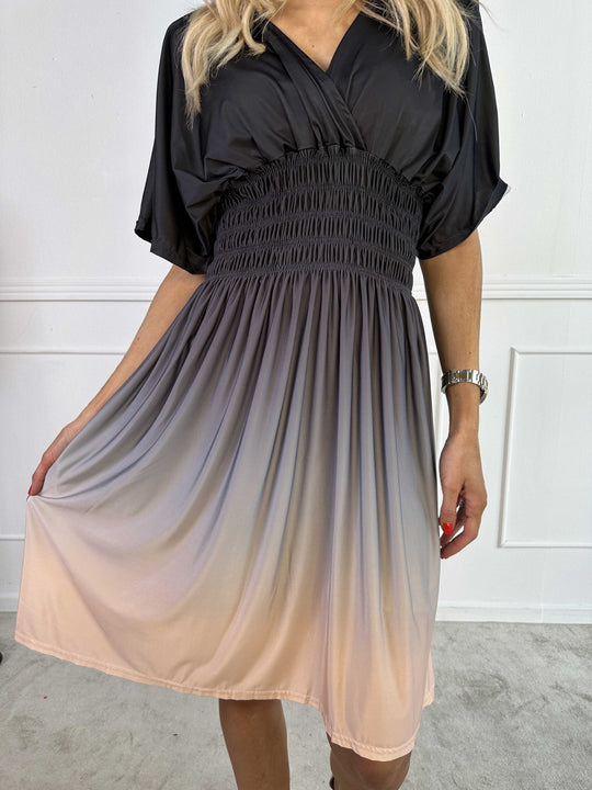 Women’s Ombre V-Neck Midi Dress – Flowing Summer Style