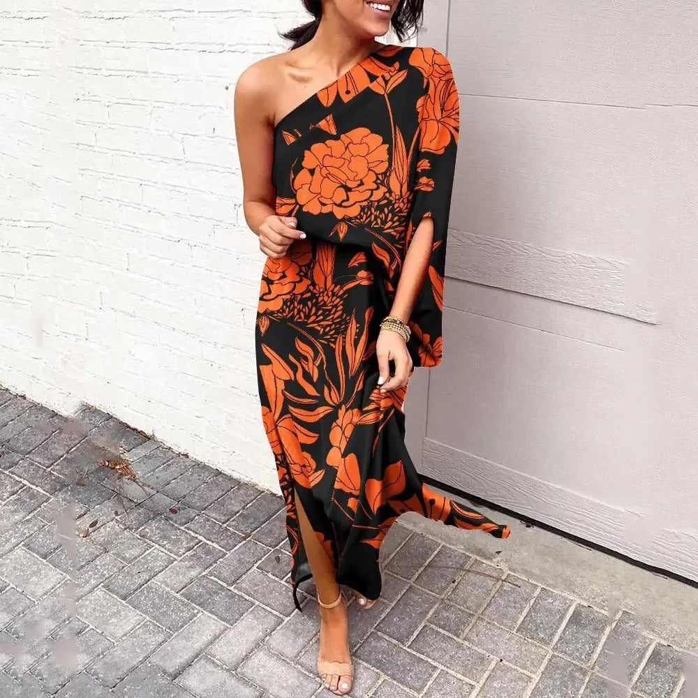 Women's One-Shoulder Asymmetric Maxi Dress – Elegant Occasion Style