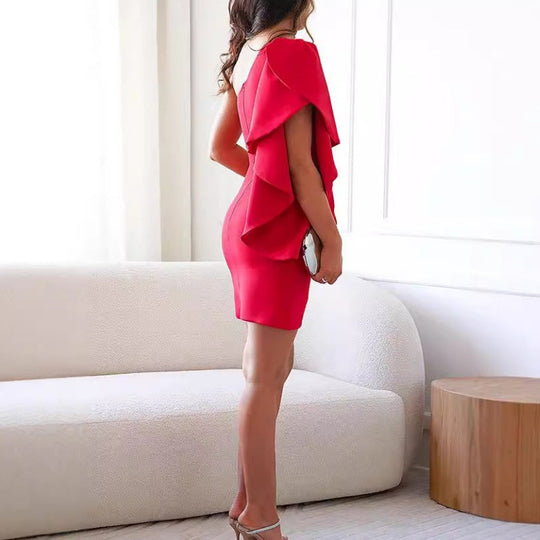 Women’s One-Shoulder Draped Mini Dress – Asymmetrical Evening Style