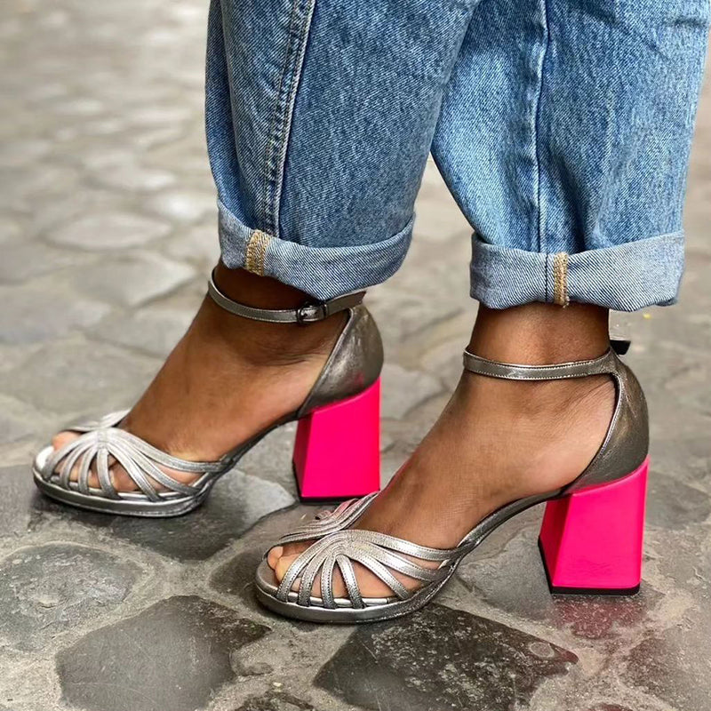 Women’s Open-Toe Block-Heel Sandals with Adjustable Buckle