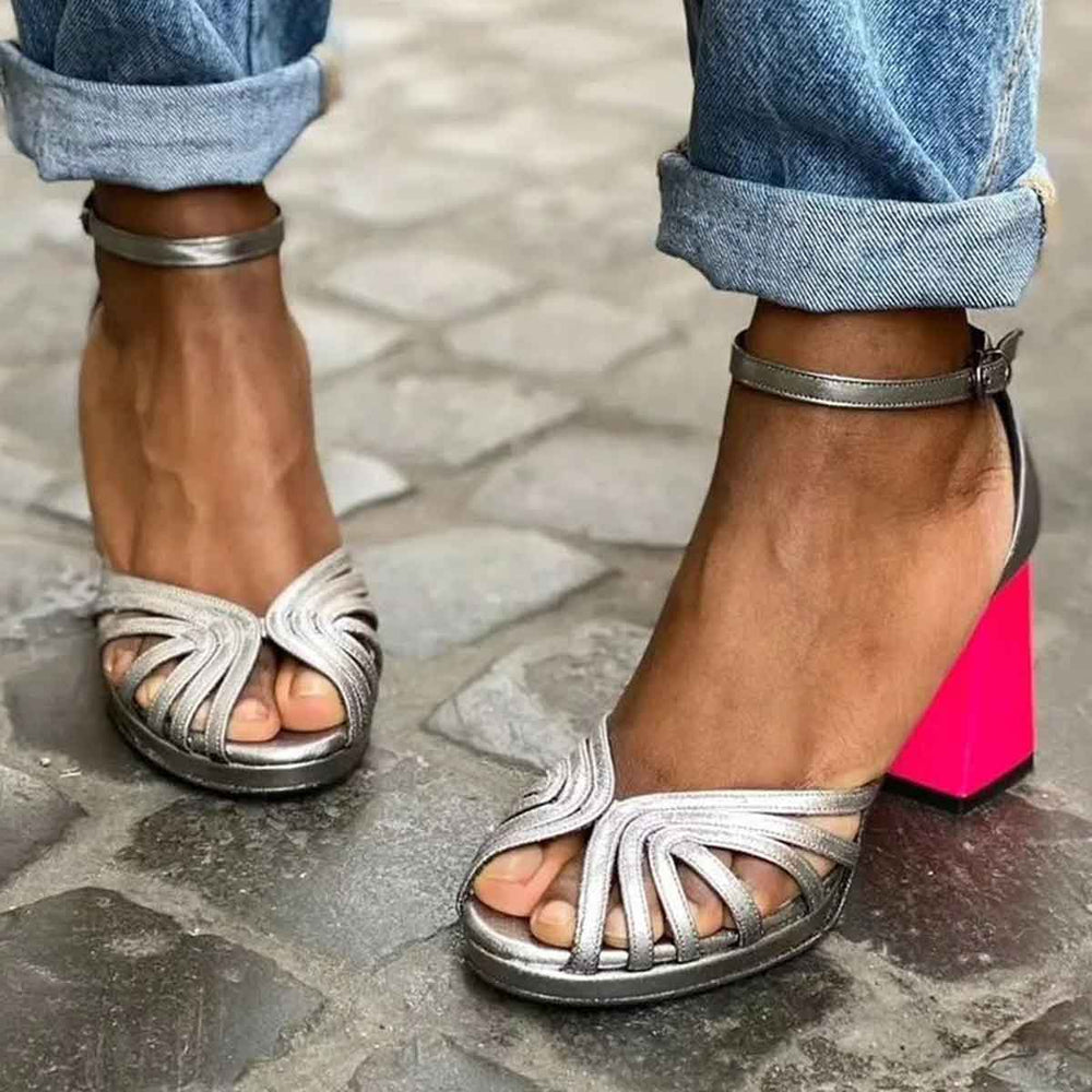 Women’s Open-Toe Block-Heel Sandals with Adjustable Buckle