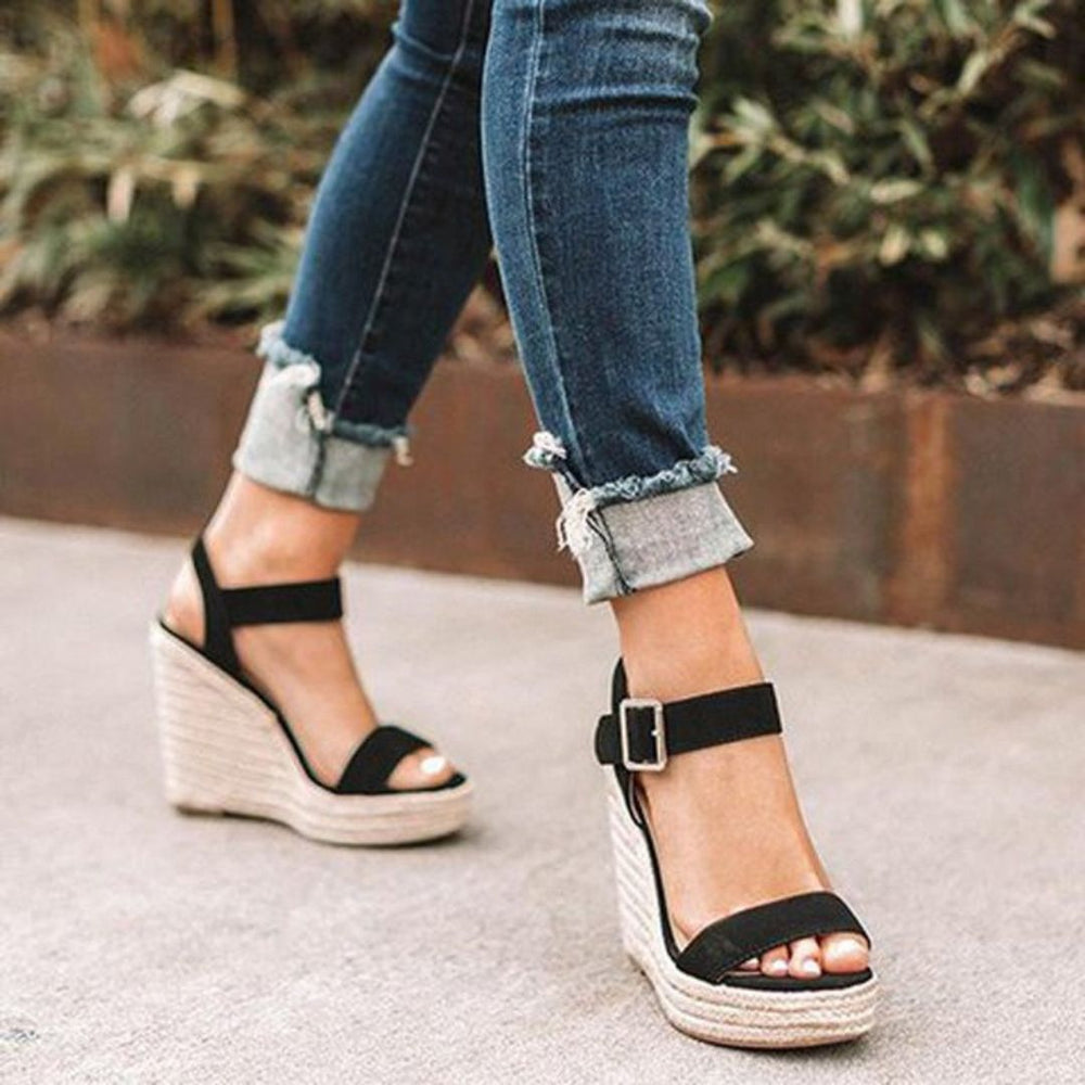 Women's Open-Toe Wedge Sandals – Padded Insole and Ankle Strap